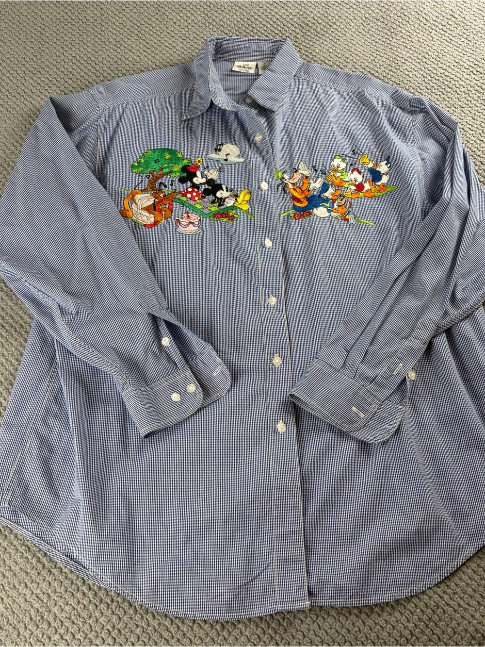 Disney Blue Gingham Button-Up Shirt XL excellent condition! Nice embroidery - Picture 2 of 8